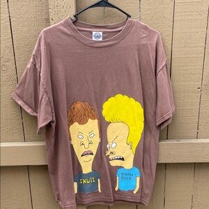 Vintage Beavis & Butt-Head Graphic Tee - Brown with Yellow